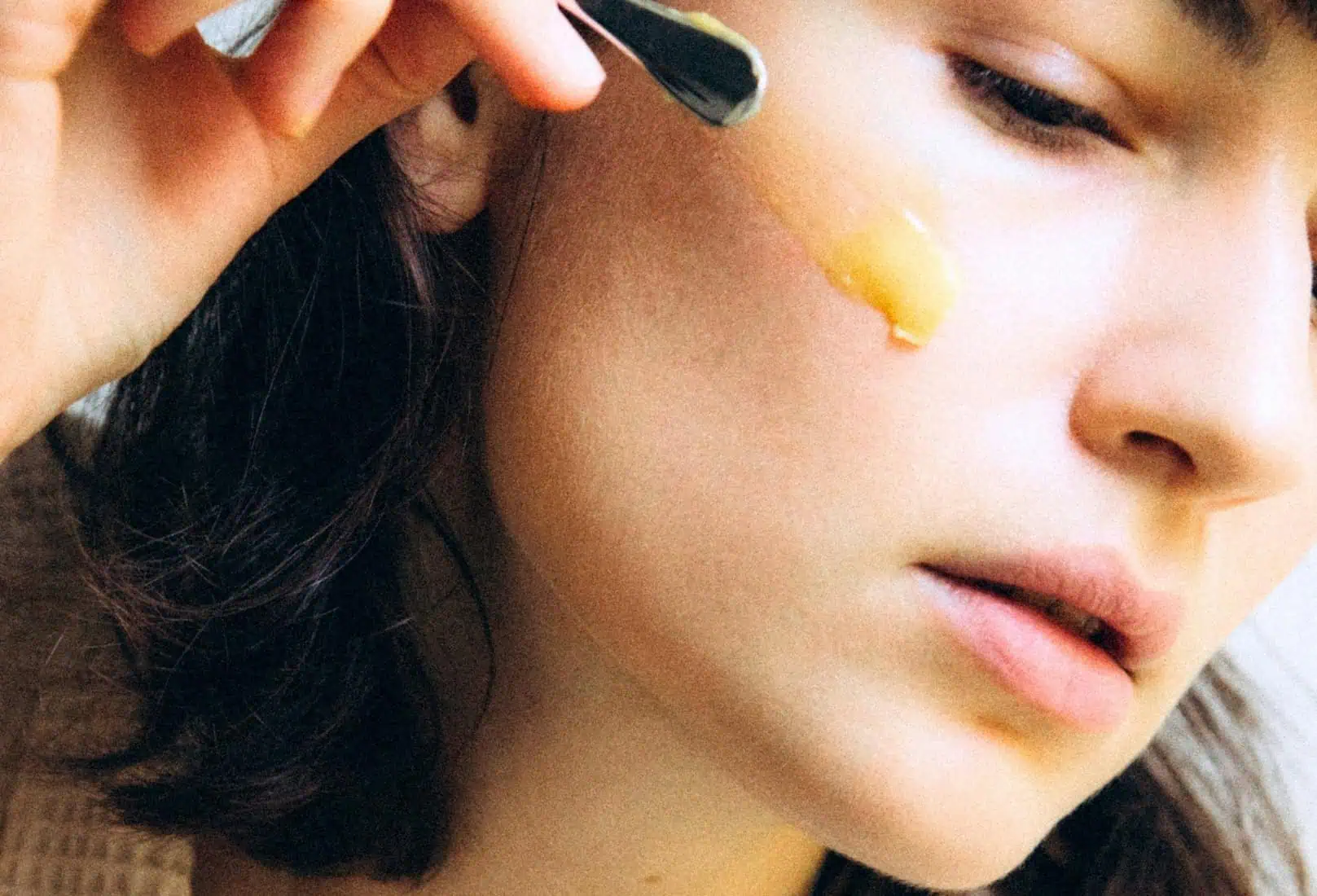 Calm skin close-up with skincare product for barrier support