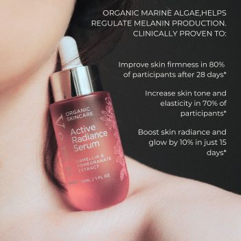 Organic botanical and biotech ingredients used in a waterless radiance serum