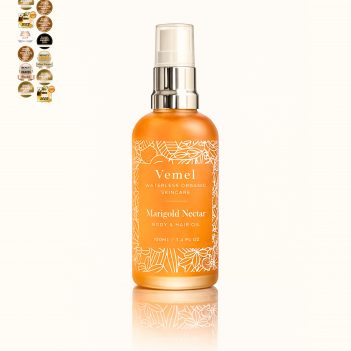 Vemel waterless organic Marigold Nectar body oil 12 times award winning hair and body oil
