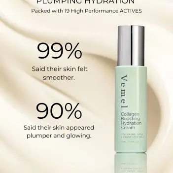 Close-up of the rich yet lightweight texture of Vemel Collagen Boosting Hydration Cream.