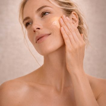 Vemel waterless organic Reviving Serum Cleanser model application showing gentle cleansing skincare ritual